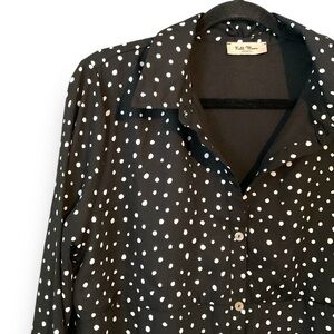 Full Moon Maternity Black Polka Dot Knee Length Long Sleeve Shirt Dress Size L